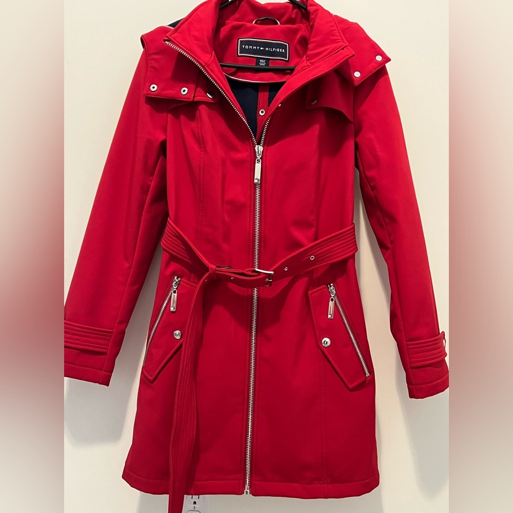 Red Tommy Hilfiger trench coat